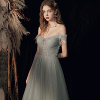 Shiny tulle sequins long prom dress green evening dress - Thumbnail 1