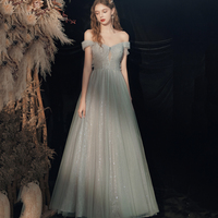 Shiny tulle sequins long prom dress green evening dress - Thumbnail 2