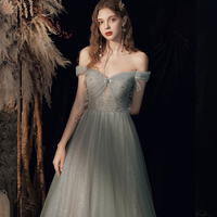 Shiny tulle sequins long prom dress green evening dress - Thumbnail 3