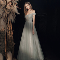 Shiny tulle sequins long prom dress green evening dress - Thumbnail 4