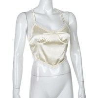 Sexy Bandage Lace Trim Sweet Satin V Neck Crop Top Camisole Spaghetti Strap Backless Shirt E-Girl Kawaii Korean Japanese Harajuku Streetwear - Thumbnail 6