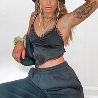 Sexy Bandage Lace Trim Sweet Satin V Neck Crop Top Camisole Spaghetti Strap Backless Shirt E-Girl Kawaii Korean Japanese Harajuku Streetwear - Thumbnail 5