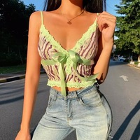 Sexy Lace Leopard V Neck Patchwork Tank Crop Top Camisole Spaghetti Strap Party Club  E-Girl Kawaii Korean Japanese Harajuku Streetwear - Thumbnail 3