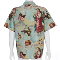 Classic Angel Print Loose Thin Shirt Blouse Summer Bottom Short Sleeve Tee Shirt T-shirt E-Girl Kawaii Korean Japanese Harajuku Streetwear - Thumbnail 8