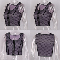 Sexy Lace Net Crop Top Tank Camisole Sleeveless Shirt Summer Causal E-Girl Kawaii Korean Japanese Harajuku Streetwear - Thumbnail 3