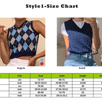 Vintage Plaid V Neck Sleeveless Sweater Vest Knit Crop Top Preppy Causal Pullover E-Girl Kawaii Korean Japanese Harajuku Streetwear - Thumbnail 4
