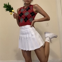 Vintage Plaid V Neck Sleeveless Sweater Vest Knit Crop Top Preppy Causal Pullover E-Girl Kawaii Korean Japanese Harajuku Streetwear - Thumbnail 9