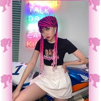 Sexy Pink Cartoon Doll Print Short Sleeve Shirt Crop Top Tee T-shirt Top Causal Summer E-Girl Kawaii Korean Japanese Harajuku Streetwear - Thumbnail 7