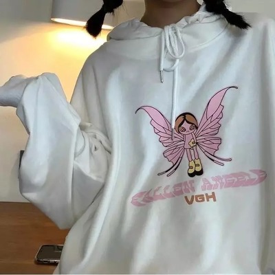 Butterfly Embroidery Hoodie Sweater Sweatshirt Long Sleeve Shirt Pullover Jumper Causal E-Girl Kawaii Korean Japanese Harajuku Streetwear