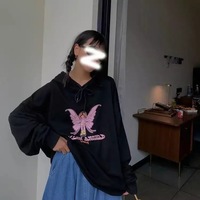 Butterfly Embroidery Hoodie Sweater Sweatshirt Long Sleeve Shirt Pullover Jumper Causal E-Girl Kawaii Korean Japanese Harajuku Streetwear - Thumbnail 1