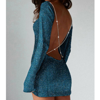 Sexy backless long sleeves knitted solid color dress - Thumbnail 3