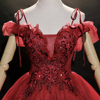 Burgundy lace long ball gown dress formal dress - Thumbnail 1