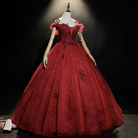 Burgundy lace long ball gown dress formal dress - Thumbnail 3