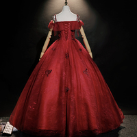 Burgundy lace long ball gown dress formal dress - Thumbnail 5