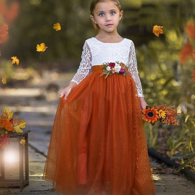 Orange flower girl dresses with appliques lace - Thumbnail 3