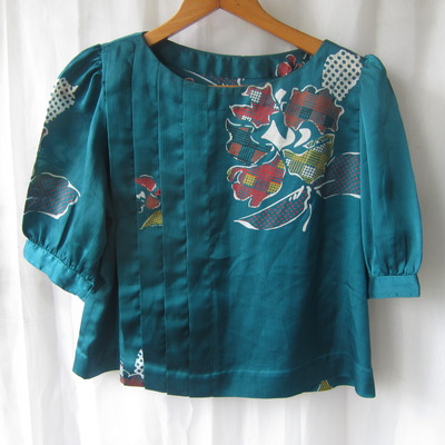 Silk oversized office blouse in sapphire blue (size m)