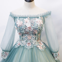 Green tulle lace long ball gown dress formal dress - Thumbnail 2