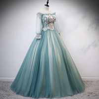 Green tulle lace long ball gown dress formal dress - Thumbnail 1