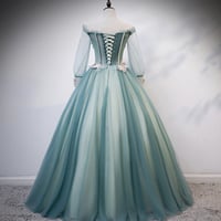 Green tulle lace long ball gown dress formal dress - Thumbnail 4
