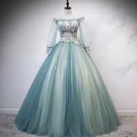 Green tulle lace long ball gown dress formal dress - Thumbnail 5