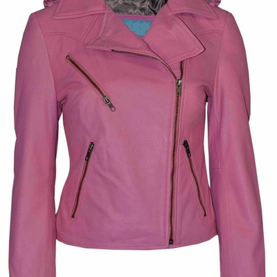 New women genuine lambskin real leather jacket biker pink club wear coat - Thumbnail 1