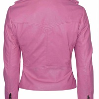 NEW Women Genuine Lambskin Real Leather Jacket Biker Pink Club Wear Coat - Thumbnail 1