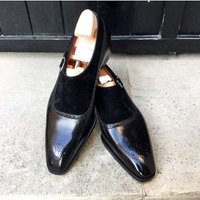 Handmade Mens Black Leather and Suede Formal Monk Shoes, Men Black Shoes - Thumbnail 4