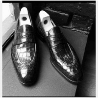 Mens Alligators Shoes, Men Black Crocodile Patterned Dress Shoes Moccasins - Thumbnail 1