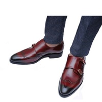 Handmade Brown Double Monk Wingtip Dress Shoes, Men Brown Leather Shoes - Thumbnail 5