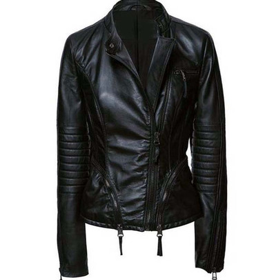 Women Black Biker Leather Jacket, Sheepskin Motorcycle Jacket for Women