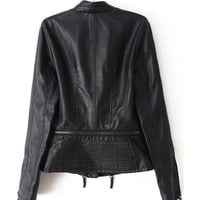 Women Black Biker Leather Jacket, Sheepskin Motorcycle Jacket for Women - Thumbnail 1