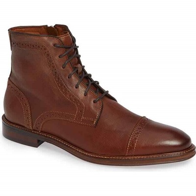 New mens brown oxfords ankle high cap toe lace up leather formal boots - Thumbnail 3