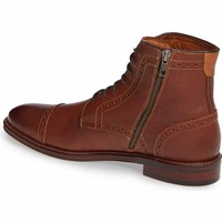 New Mens Brown Oxfords Ankle High Cap Toe Lace up Leather Formal boots - Thumbnail 1