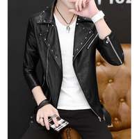 Handmade Mens Fashion Black Biker Jacket, Mens Black Studded Belted Jacket - Thumbnail 1
