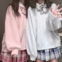 Soft milk blue V-neck Japanese JK sweater coat sweater - Thumbnail 3