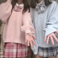 Soft milk blue V-neck Japanese JK sweater coat sweater - Thumbnail 4