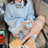 Soft milk blue V-neck Japanese JK sweater coat sweater - Thumbnail 6
