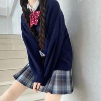 Soft milk blue V-neck Japanese JK sweater coat sweater - Thumbnail 8