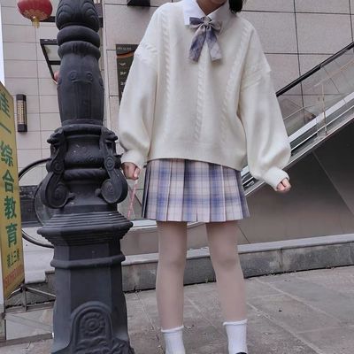 Soft milk blue v-neck japanese jk sweater coat sweater
