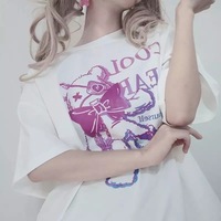 Black Bear Bow Cartoon Print Short Sleeve Tee Shirt T-shirt Top Goth Punk Causal Summer E-Girl Kawaii Korean Japanese Harajuku Streetwear - Thumbnail 1