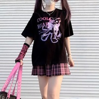 Black Bear Bow Cartoon Print Short Sleeve Tee Shirt T-shirt Top Goth Punk Causal Summer E-Girl Kawaii Korean Japanese Harajuku Streetwear - Thumbnail 5