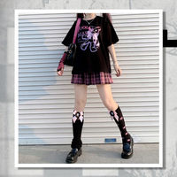 Black Bear Bow Cartoon Print Short Sleeve Tee Shirt T-shirt Top Goth Punk Causal Summer E-Girl Kawaii Korean Japanese Harajuku Streetwear - Thumbnail 8