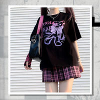 Black Bear Bow Cartoon Print Short Sleeve Tee Shirt T-shirt Top Goth Punk Causal Summer E-Girl Kawaii Korean Japanese Harajuku Streetwear - Thumbnail 9