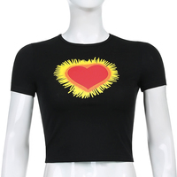 Heart Cartoon Print Short Sleeve Tee Shirt T-shirt Top Retro Vintage Causal Summer E-Girl Kawaii Korean Japanese Harajuku Streetwear - Thumbnail 2