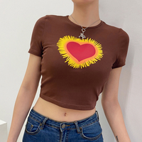 Heart Cartoon Print Short Sleeve Tee Shirt T-shirt Top Retro Vintage Causal Summer E-Girl Kawaii Korean Japanese Harajuku Streetwear - Thumbnail 8
