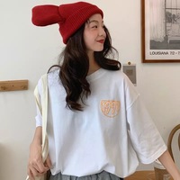 Pastel Retro 90s Vintage Cartoon Print Three Quarter Short Sleeve Tee Shirt T-shirt Top Causal E-Girl Kawaii Korean Japanese Harajuku Streetwear - Thumbnail 2