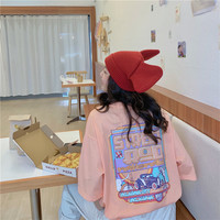 Pastel Retro 90s Vintage Cartoon Print Three Quarter Short Sleeve Tee Shirt T-shirt Top Causal E-Girl Kawaii Korean Japanese Harajuku Streetwear - Thumbnail 7