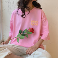 Pastel Retro 90s Vintage Cartoon Print Three Quarter Short Sleeve Tee Shirt T-shirt Top Causal E-Girl Kawaii Korean Japanese Harajuku Streetwear - Thumbnail 8
