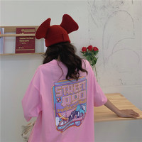 Pastel Retro 90s Vintage Cartoon Print Three Quarter Short Sleeve Tee Shirt T-shirt Top Causal E-Girl Kawaii Korean Japanese Harajuku Streetwear - Thumbnail 9