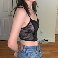 Sexy Black V-Neck Vintage Lace Crop Top Camisole Sleeveless Shirt Dark Academia Goth Punk Summer E-Girl Kawaii Korean Japanese Harajuku Streetwear - Thumbnail 3